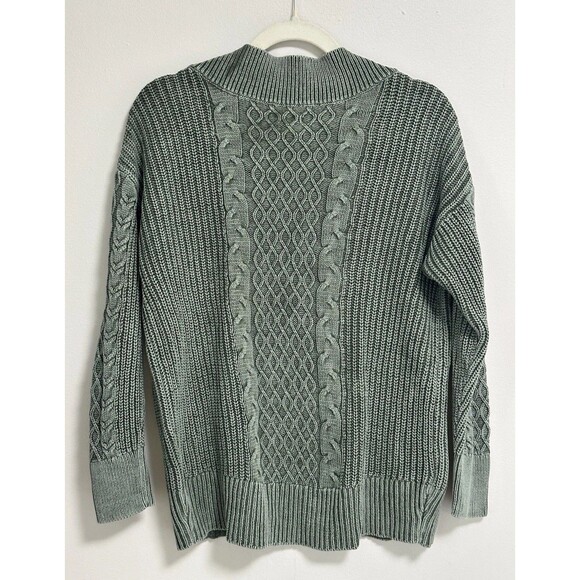 Aerie Oversized Cable Knit V Neck Pullover Slouchy Sweater Green Size XS - Picture 2 of 8
